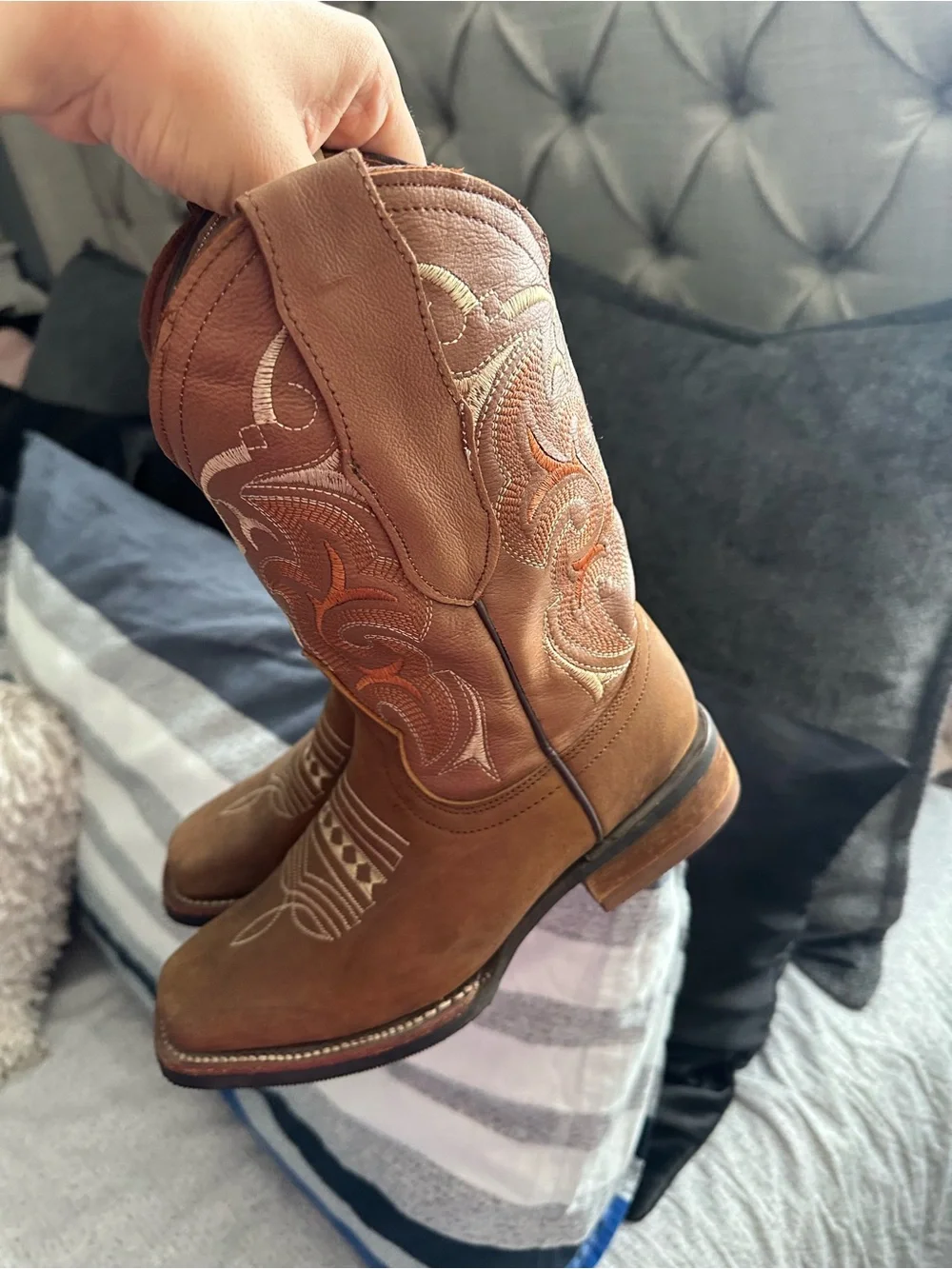 Brown Embroidered Western Cowboy Boots Big Girls Size 3